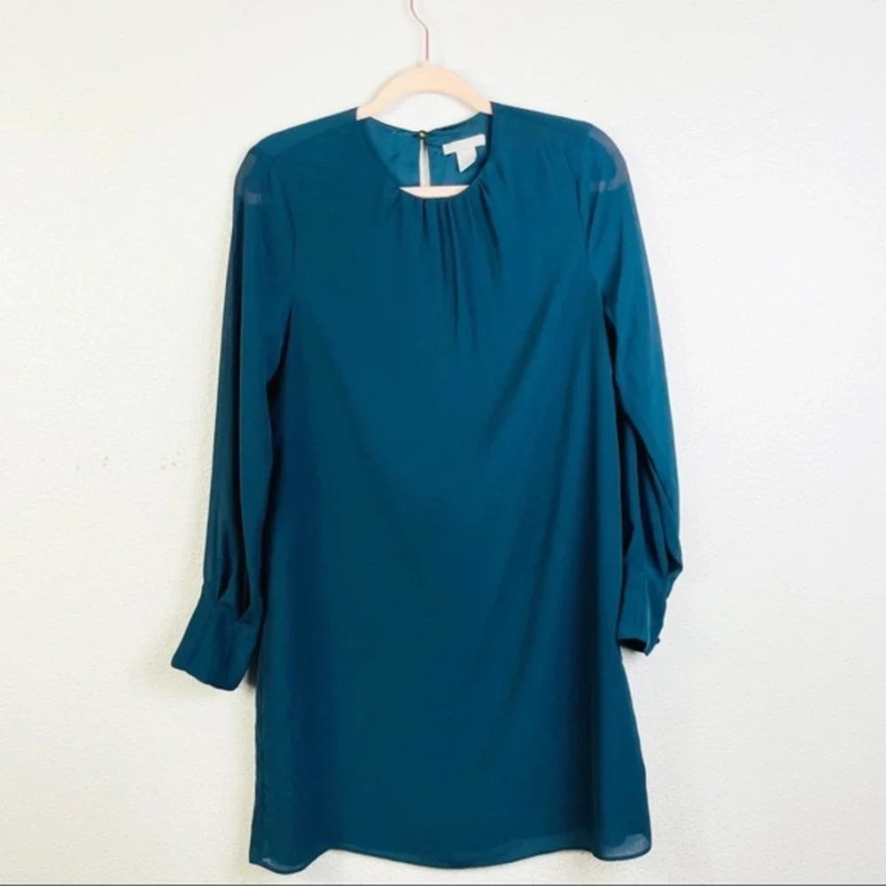 H&M Teal Long Sleeve Shift‎ Dress Size 4